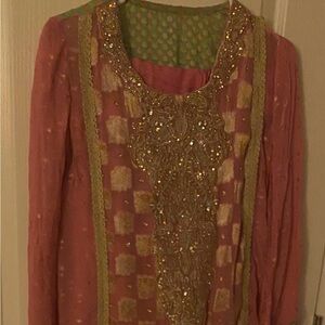 4 Pcs Embellished Pink and Gold Dress